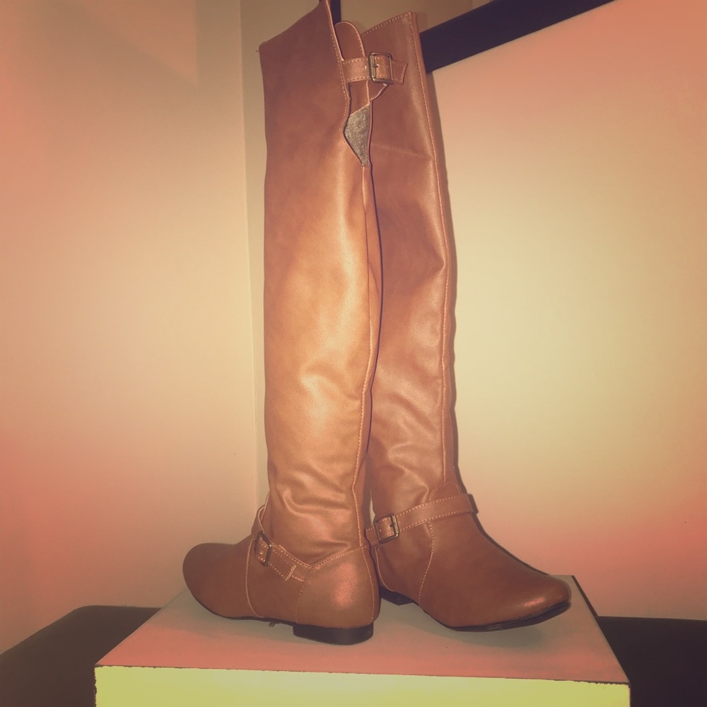 Cognac over the knee boots